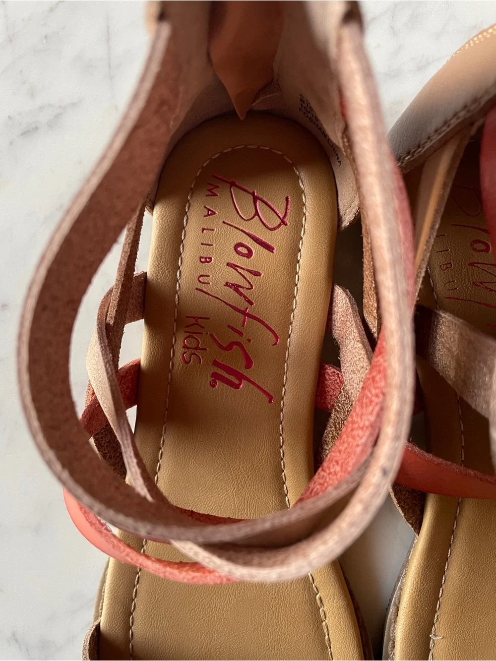Blowfish Malibu Girls' Multi-Strap Sandals in Rose Gold and Coral